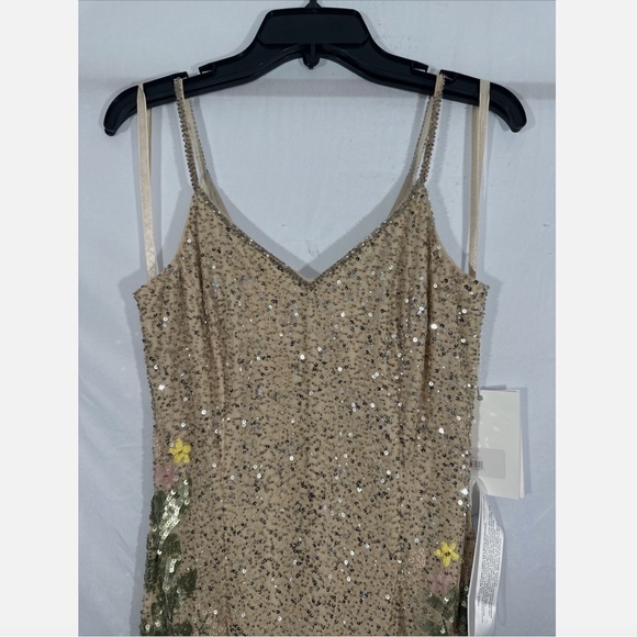 NWT $598 Mac Duggal [ 8 ] Floral Embellished Spaghetti Strap Gown in Nude #G1458 - Picture 7 of 13